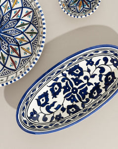 Ceramic Hand Painted Decorative Oval Plate | Floral Bleu Collection