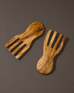 Natural Olive Wood Serving Forks - Pair