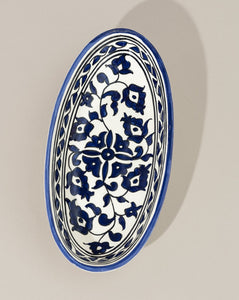 Ceramic Hand Painted Decorative Oval Plate | Floral Bleu Collection