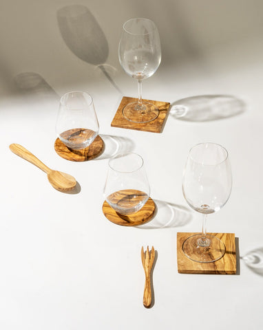 Natural Olive Wood Square Coasters - Set of 4
