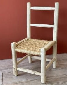 Pine Wood & Palm Leaf Chair & Stool - Small Size